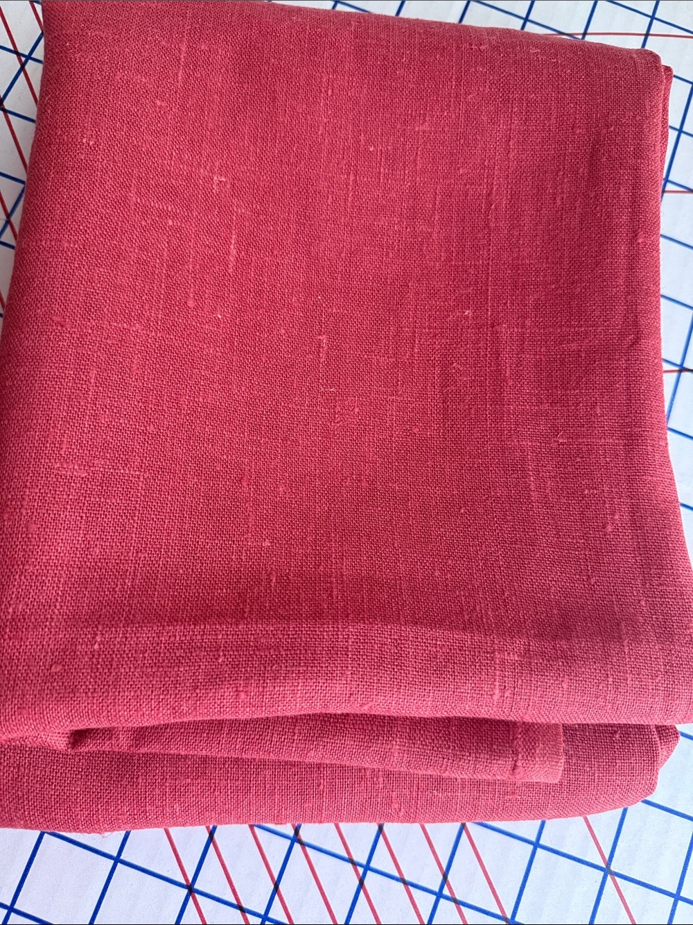 Vintage 100% Flax Linen Fabric Coral Red Slub Weave 1 3/4 Yds x 29.5”